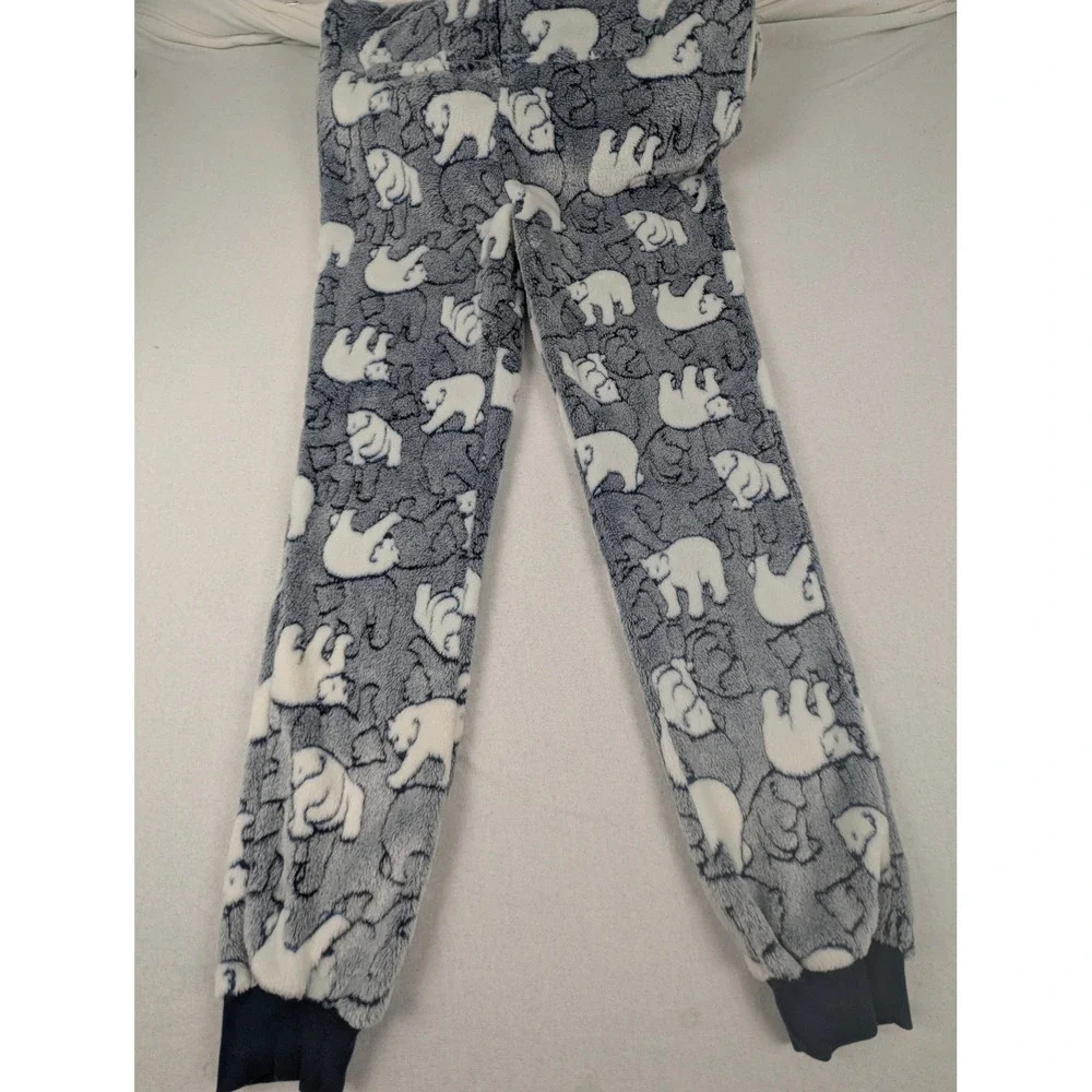 Hooded Pajamas Kids 4-6 Polar Bear Fleece Suit Secret Treasures Blue Faux Fur